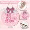 Pink Let It Snow Wooden Hanging Sign Xmas Winter Snowflake Door Wreath Decor with Bow Berries for Indoor Outdoor Home Farmhouse Porch Wall Window Decor Christmas Welcome Sign
